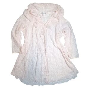VTG Linda for Eaton Blush Pink Embroidered Duster Tunic Robe XL Ethereal